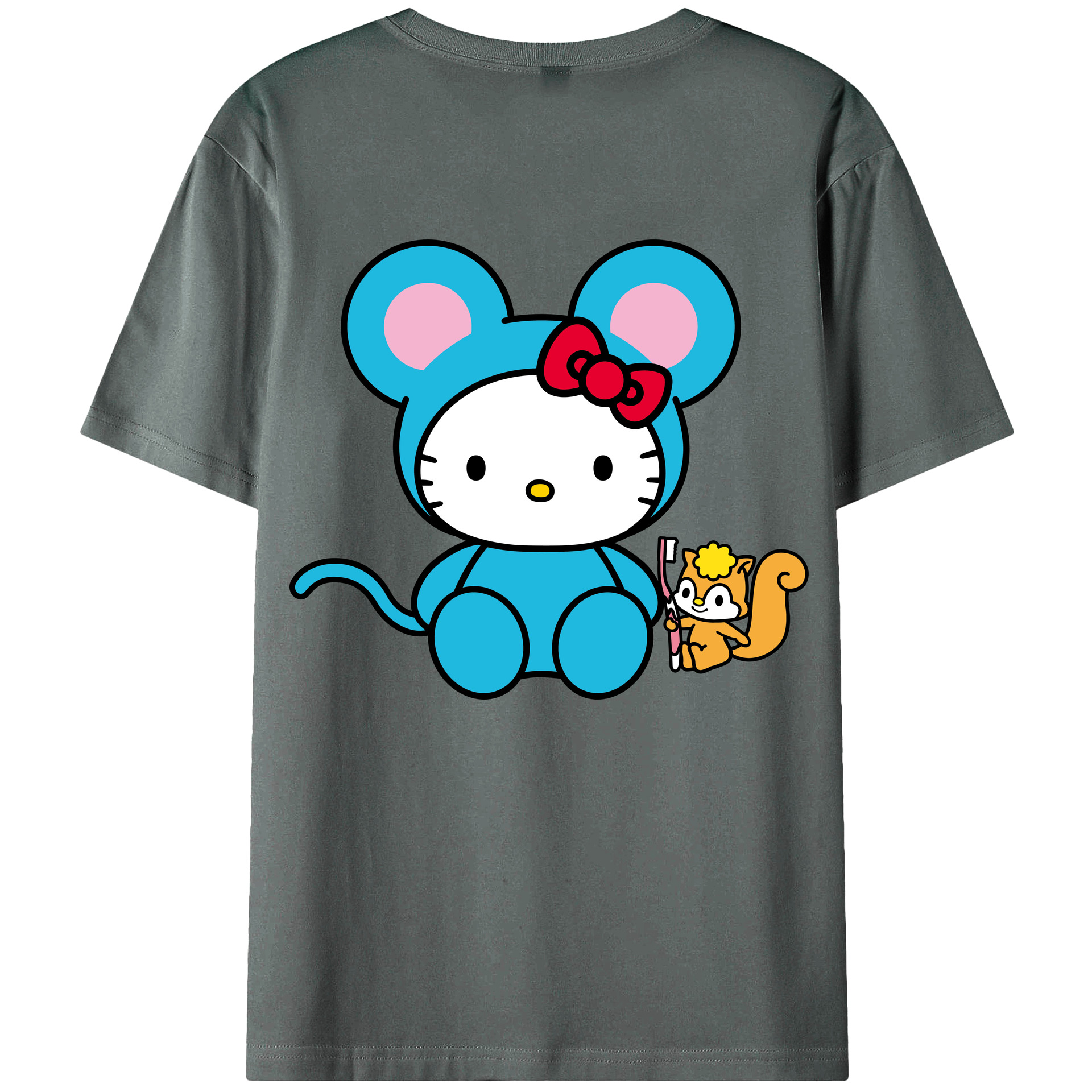 （画像用） Hello Kitty ハローキティ 綿100％ メンズ半袖Tシャツ（バックプリント） 通気性